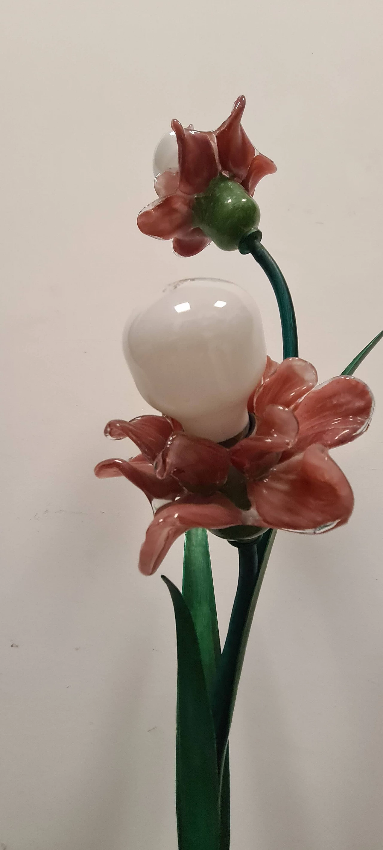 Coppia di lampade con fiori in vetro di Murano, anni '80 7