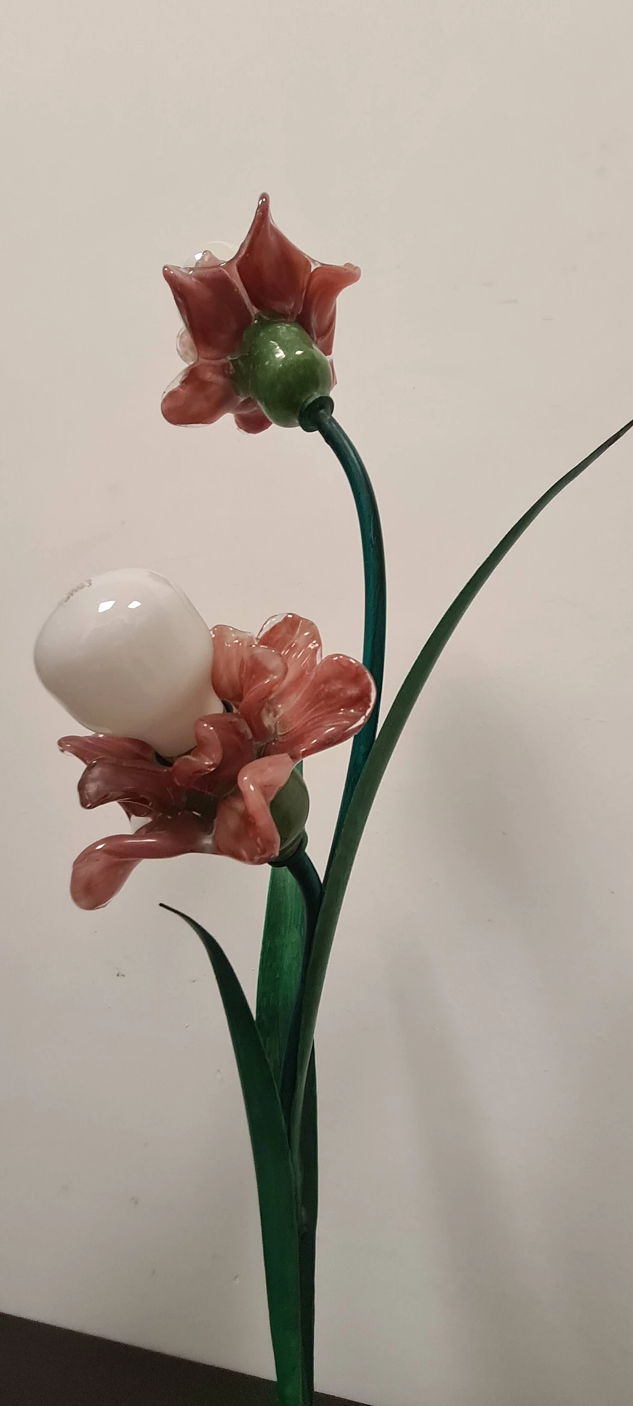 Coppia di lampade con fiori in vetro di Murano, anni '80 8