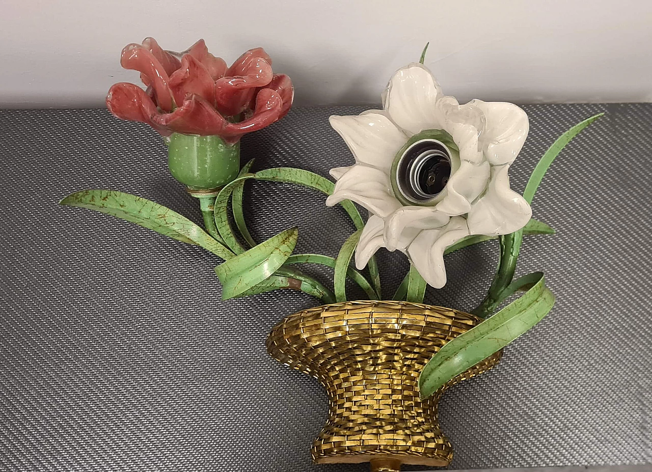 Coppia di lampade con fiori in vetro di Murano, anni '80 13