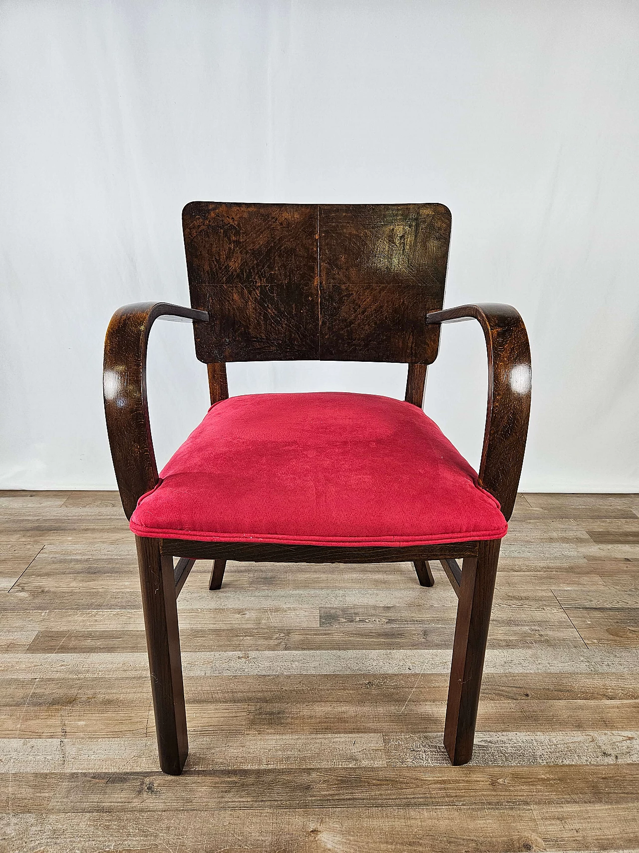 Armchair in briarwood and fabric, 1940s 1