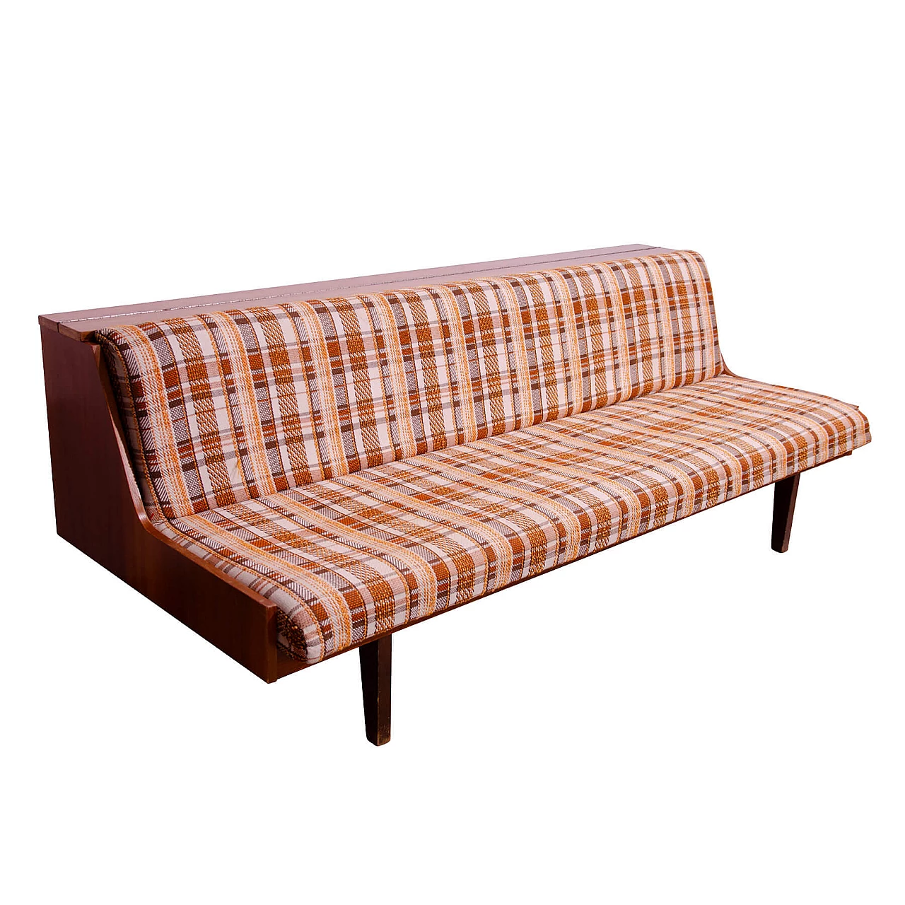 Divano letto cecoslovacco in legno impiallacciato frassino, anni '70 1