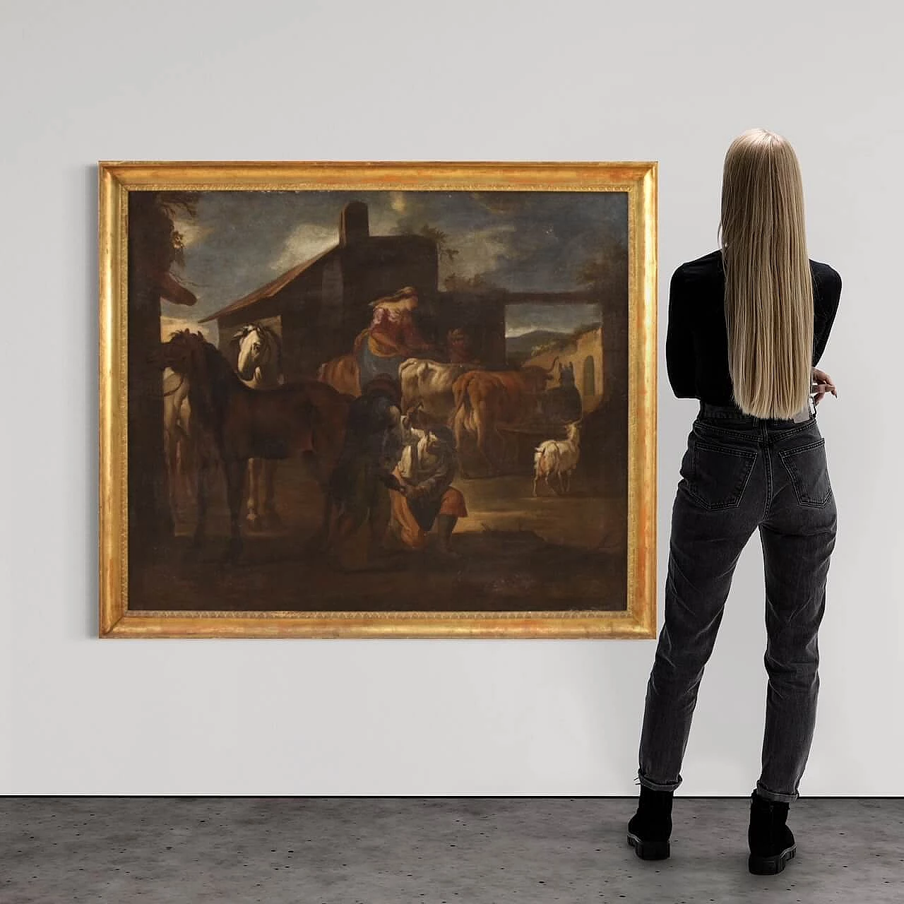 La bottega del maniscalco, dipinto a olio su tela, '600 14