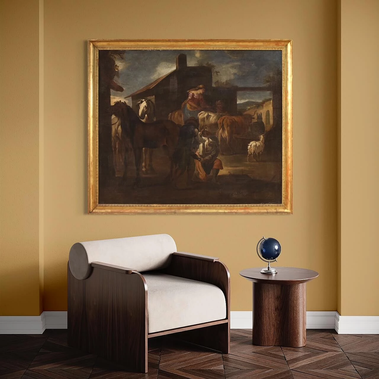 La bottega del maniscalco, dipinto a olio su tela, '600 15