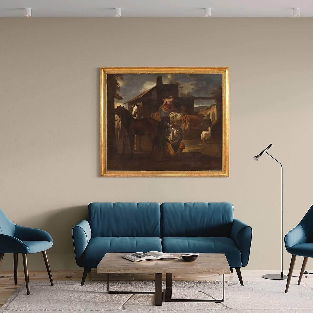 La bottega del maniscalco, dipinto a olio su tela, '600 16