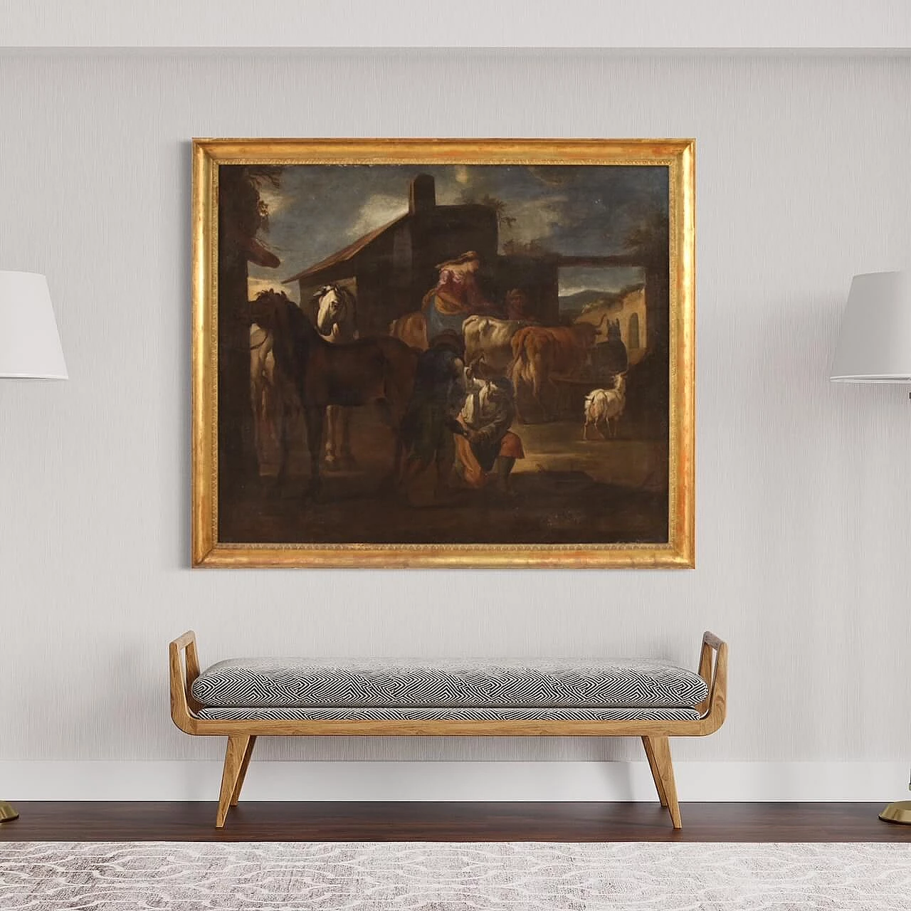 La bottega del maniscalco, dipinto a olio su tela, '600 17