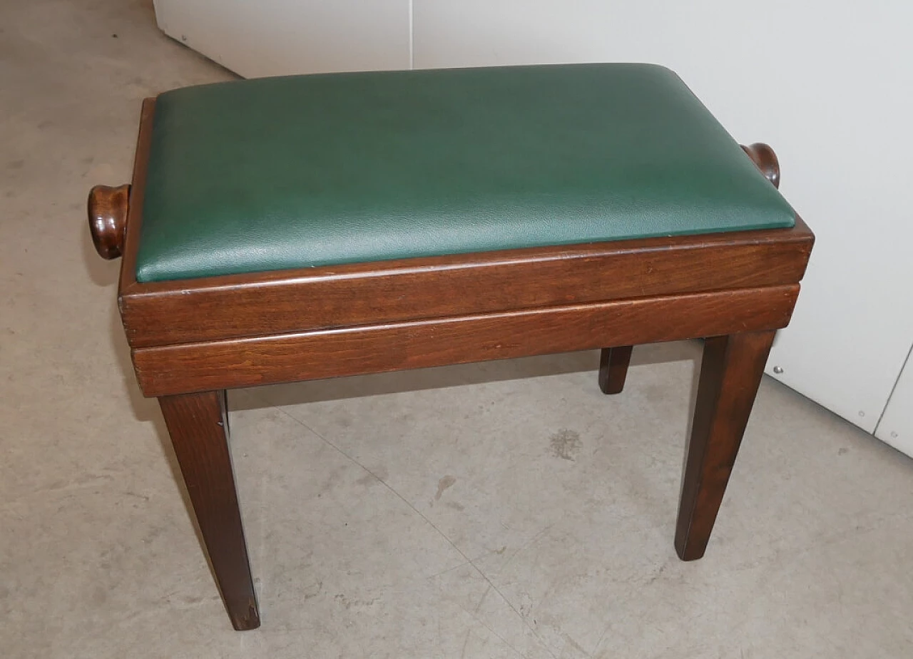 Sgabello da pianoforte in faggio tinto noce ed ecopelle, anni '90 1