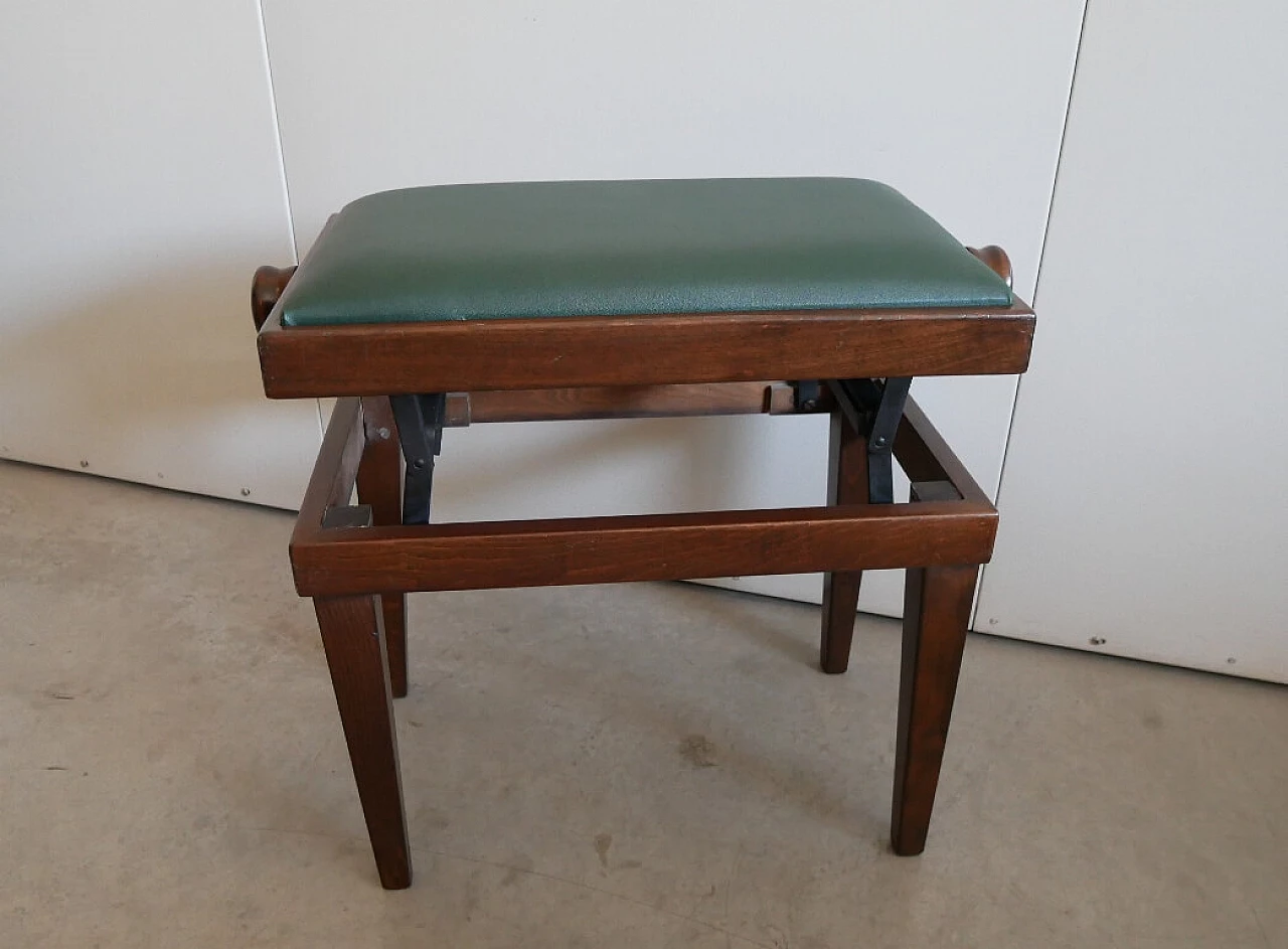 Sgabello da pianoforte in faggio tinto noce ed ecopelle, anni '90 6