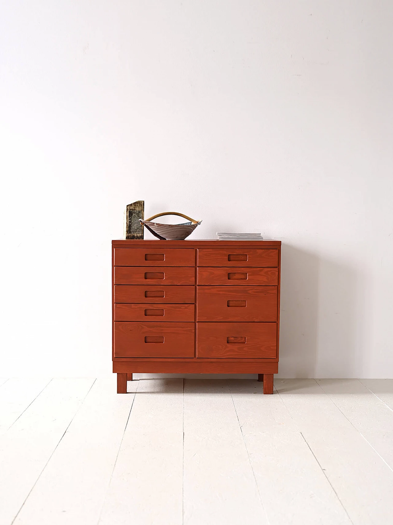 Scandinavian wood chest of drawers with nine compartments, 1960s 1