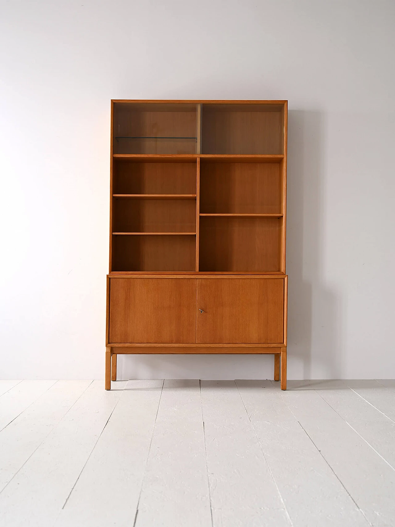 Scandinavian oak bookcase with display case, 1960s 2