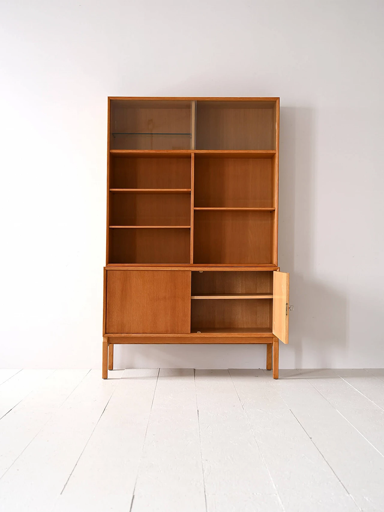 Scandinavian oak bookcase with display case, 1960s 3