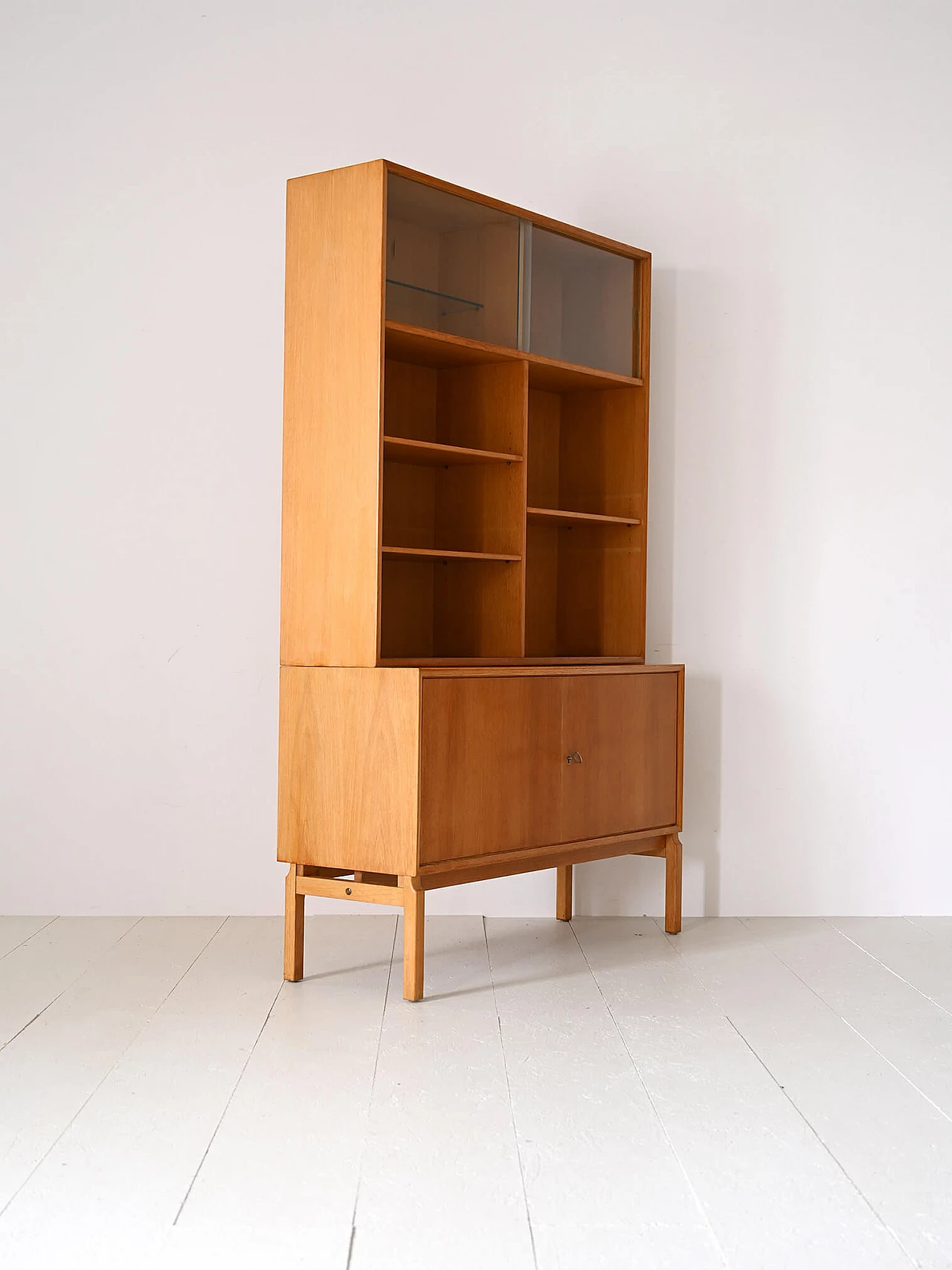 Scandinavian oak bookcase with display case, 1960s 4