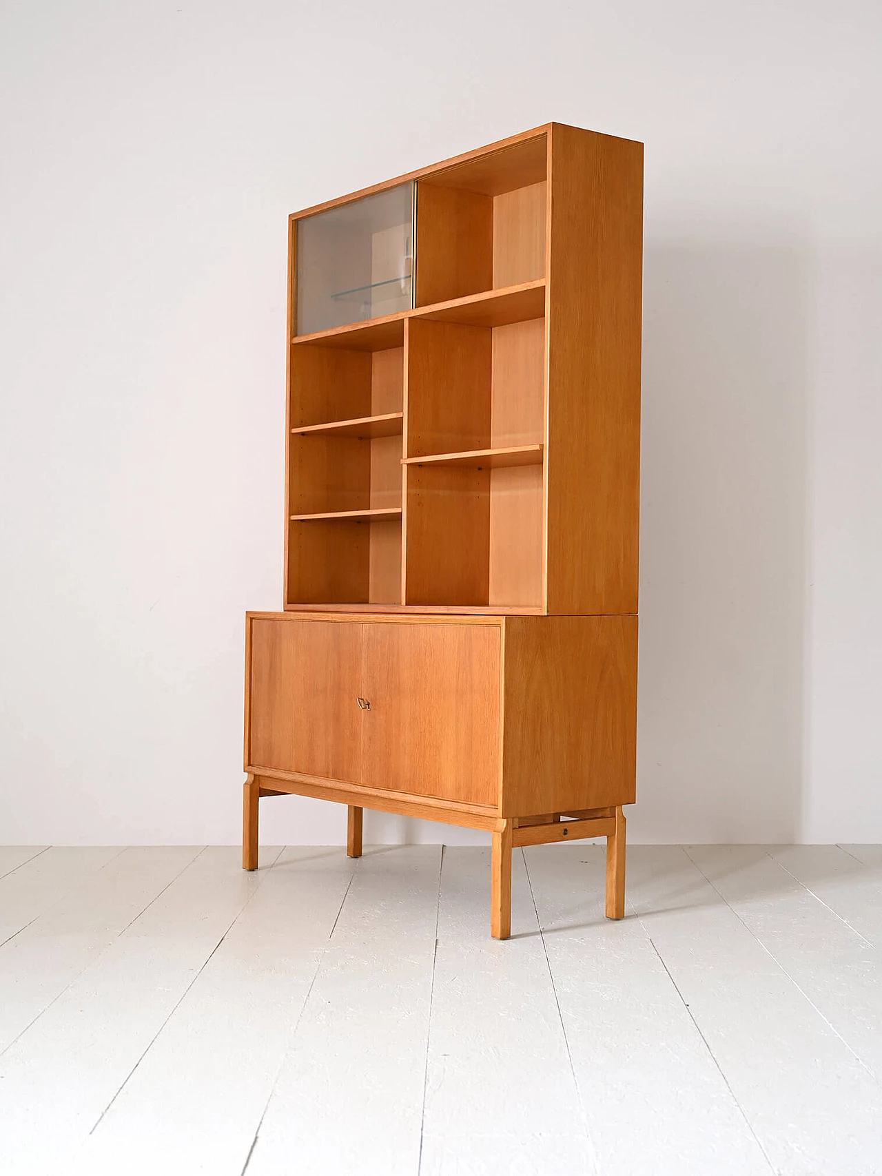 Scandinavian oak bookcase with display case, 1960s 5