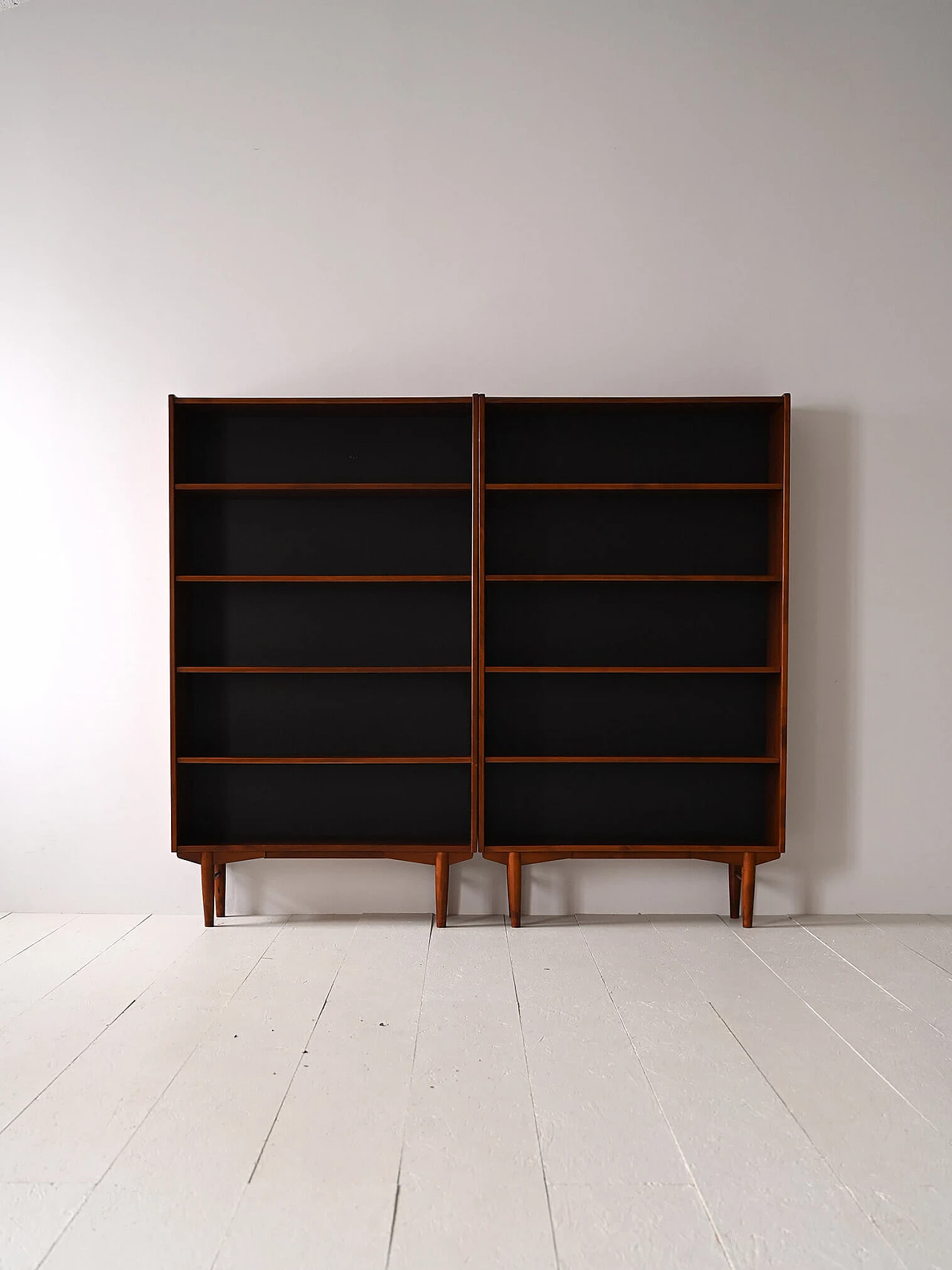 Pair of Scandinavian teak bookcases with black bottom, 1960s 2