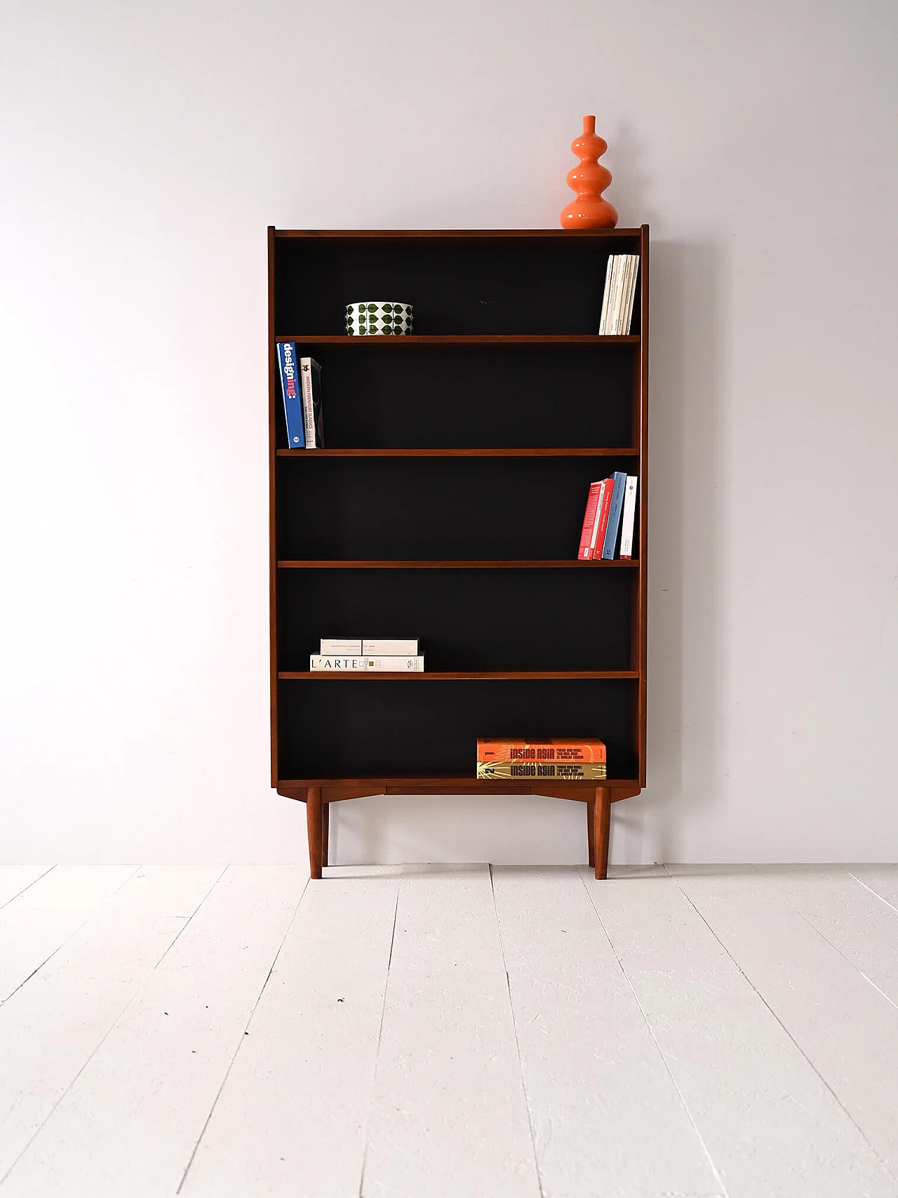 Pair of Scandinavian teak bookcases with black bottom, 1960s 3