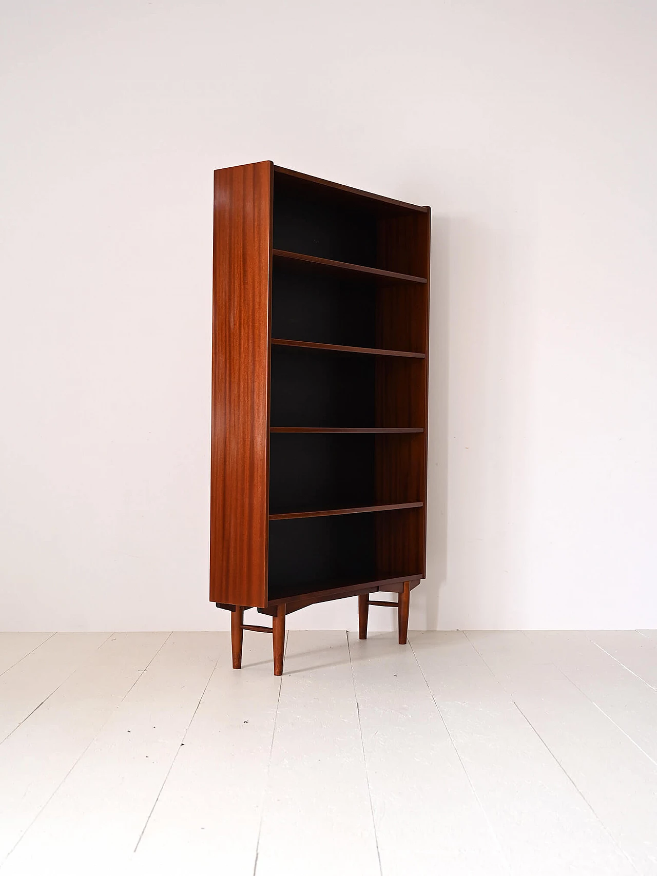 Pair of Scandinavian teak bookcases with black bottom, 1960s 5