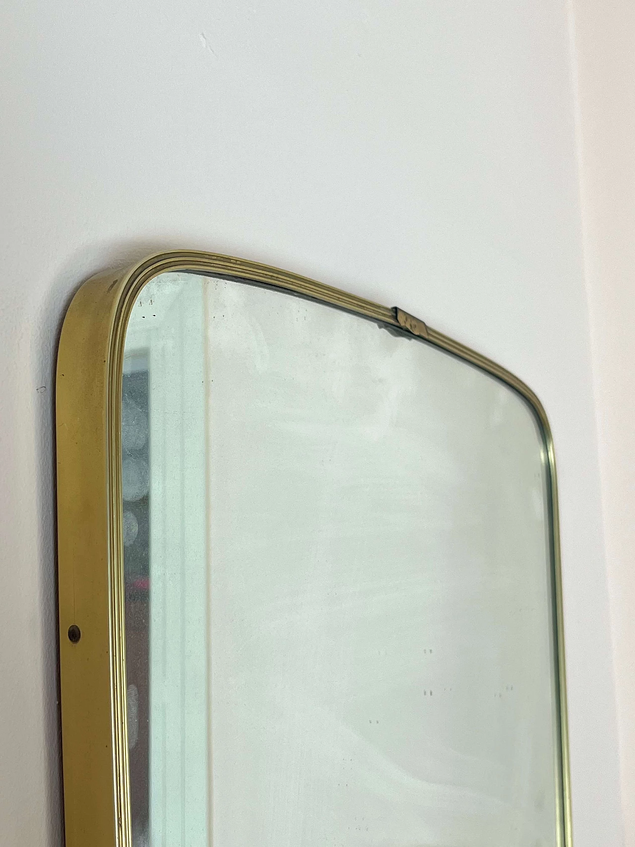 Rectangular brass mirror with rounded corners, 1960s 2