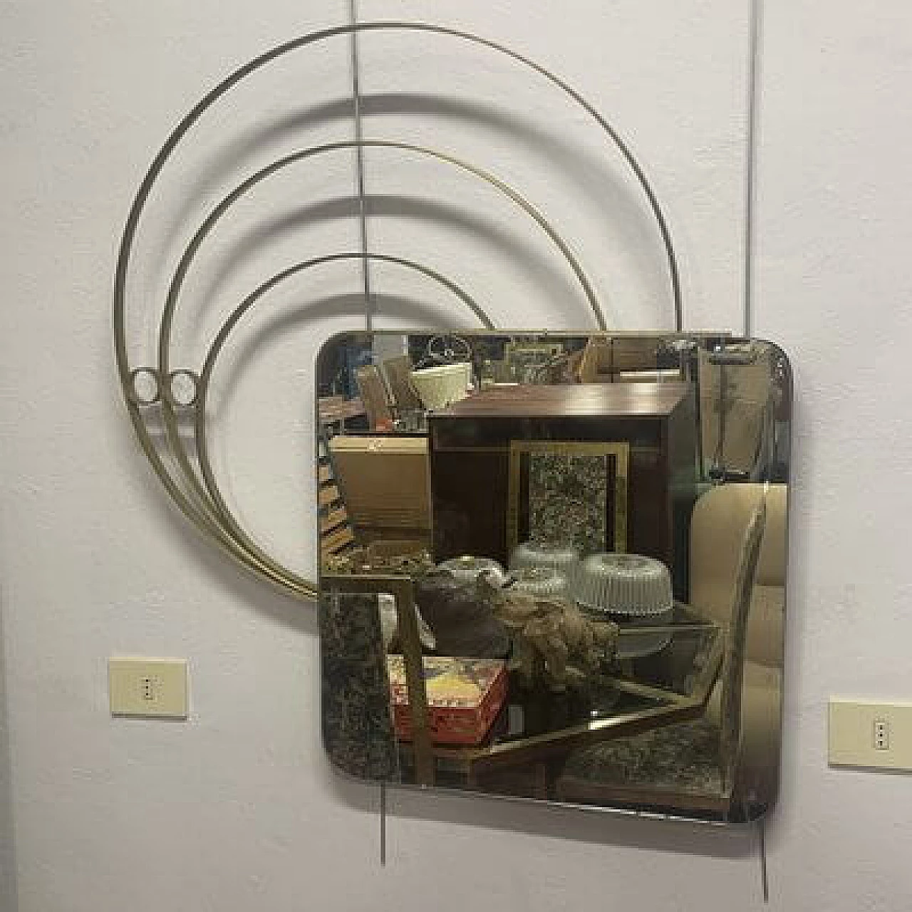 Specchio con cornice in ottone di Adalberto Caraceni per Modernindustria, anni '70 1