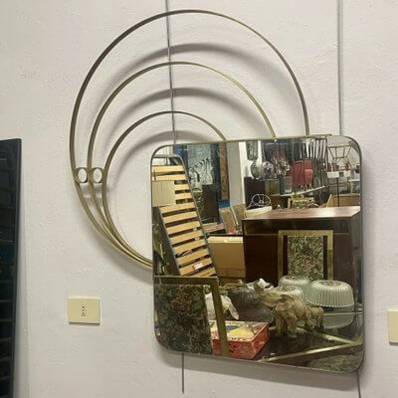 Specchio con cornice in ottone di Adalberto Caraceni per Modernindustria, anni '70 3