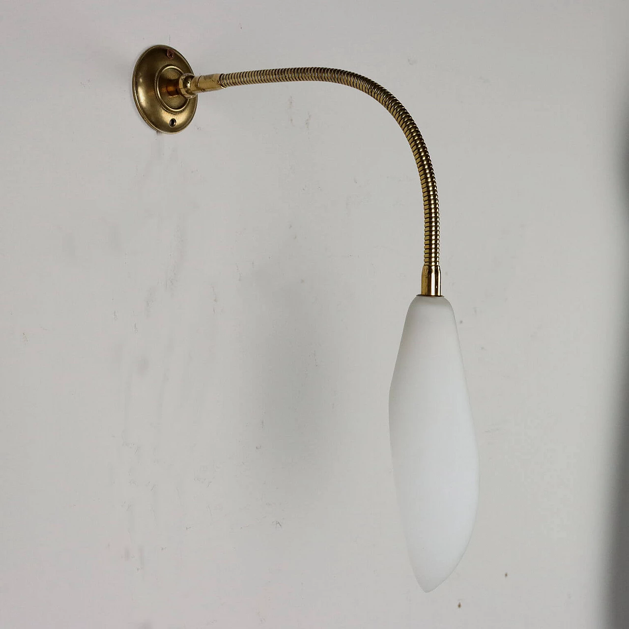 Brass and glass wall light with flexible stem, 1960s 4