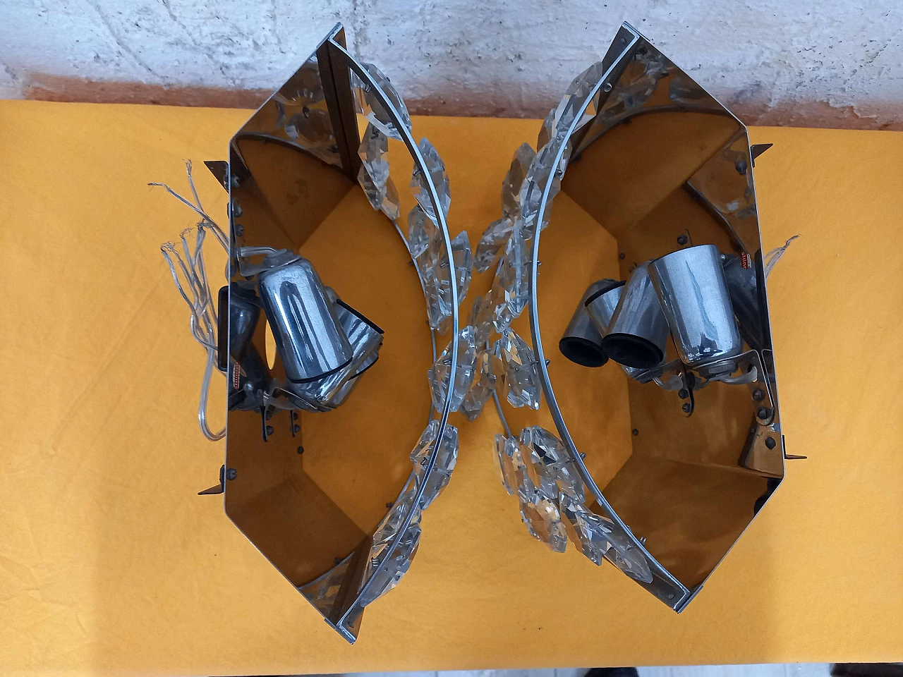 Pair of chromed metal and glass wall lights by Stilnovo, 1970s 7