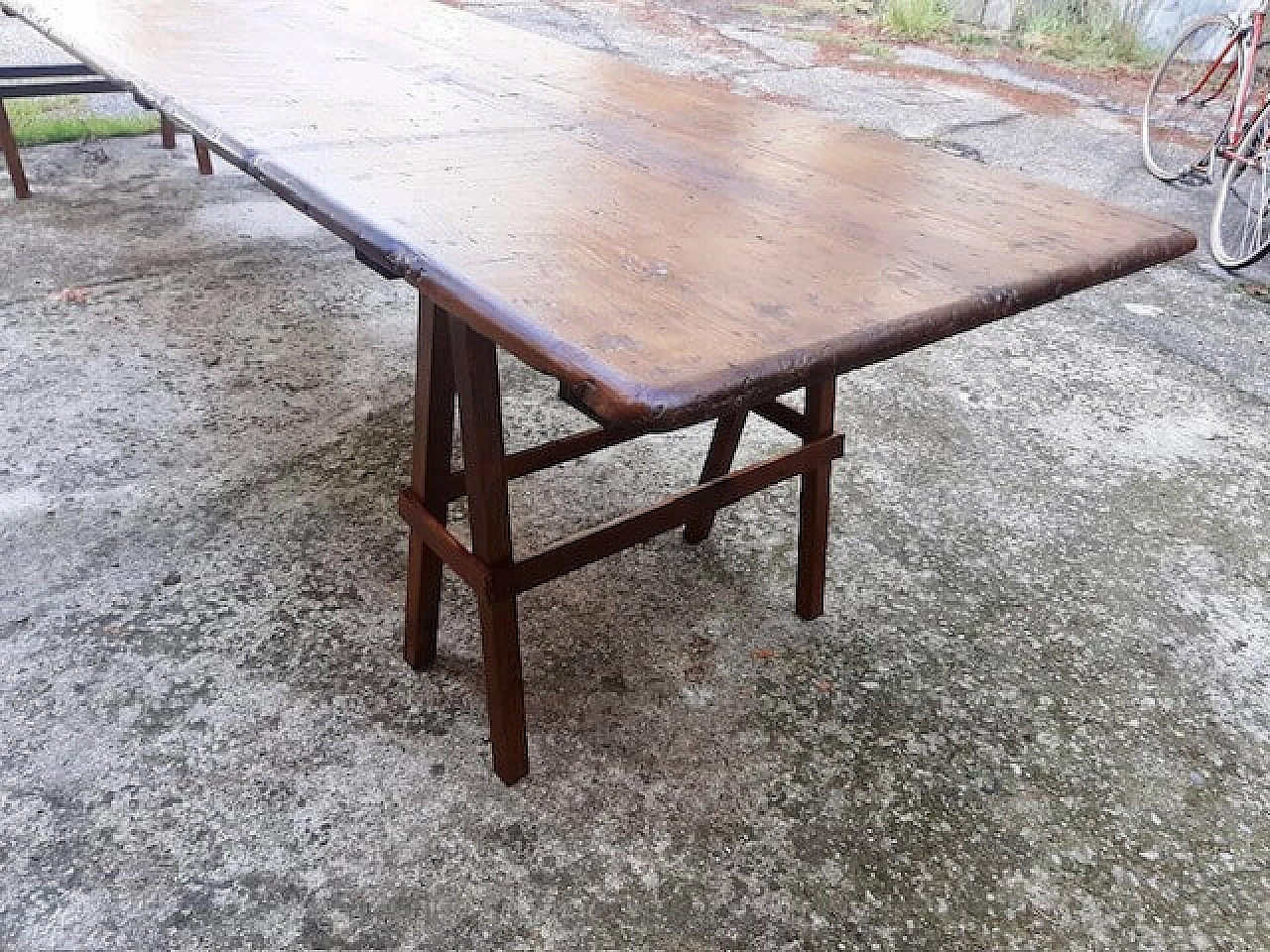 Tavolo in legno con piano di banco da lavoro, '800 1