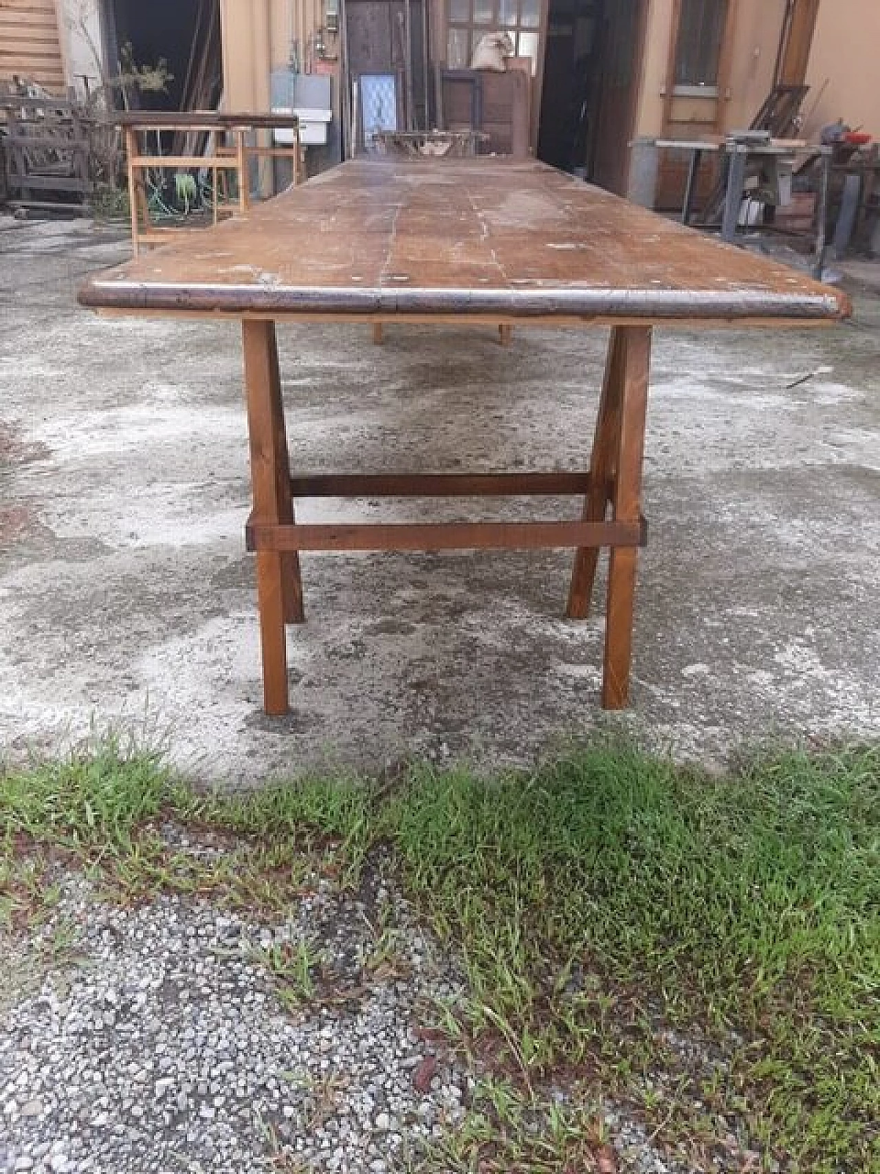 Tavolo in legno con piano di banco da lavoro, '800 2