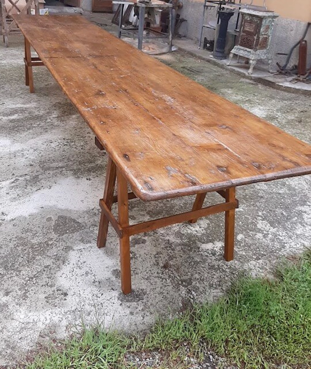 Tavolo in legno con piano di banco da lavoro, '800 3