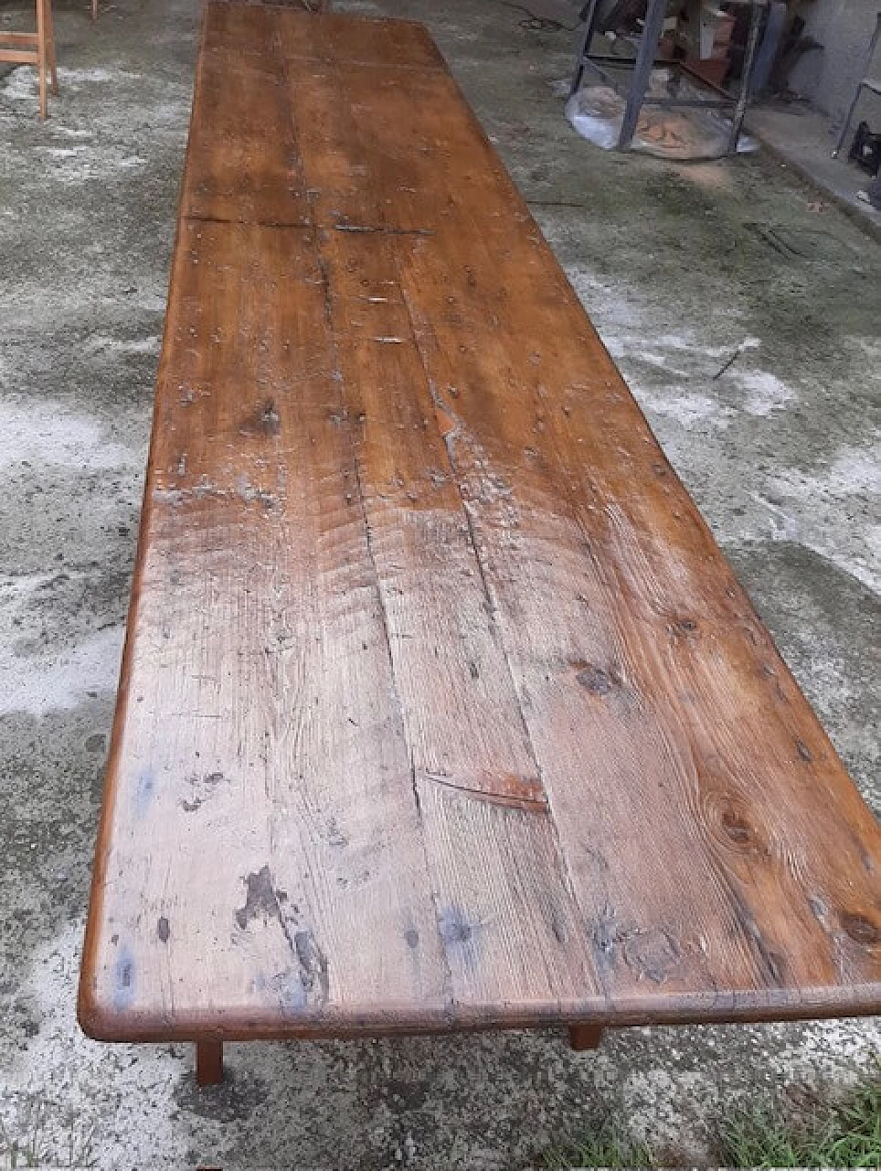 Tavolo in legno con piano di banco da lavoro, '800 4