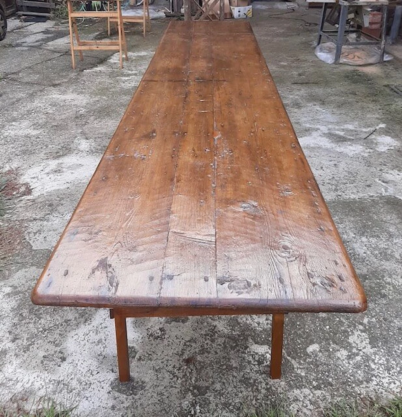 Tavolo in legno con piano di banco da lavoro, '800 8