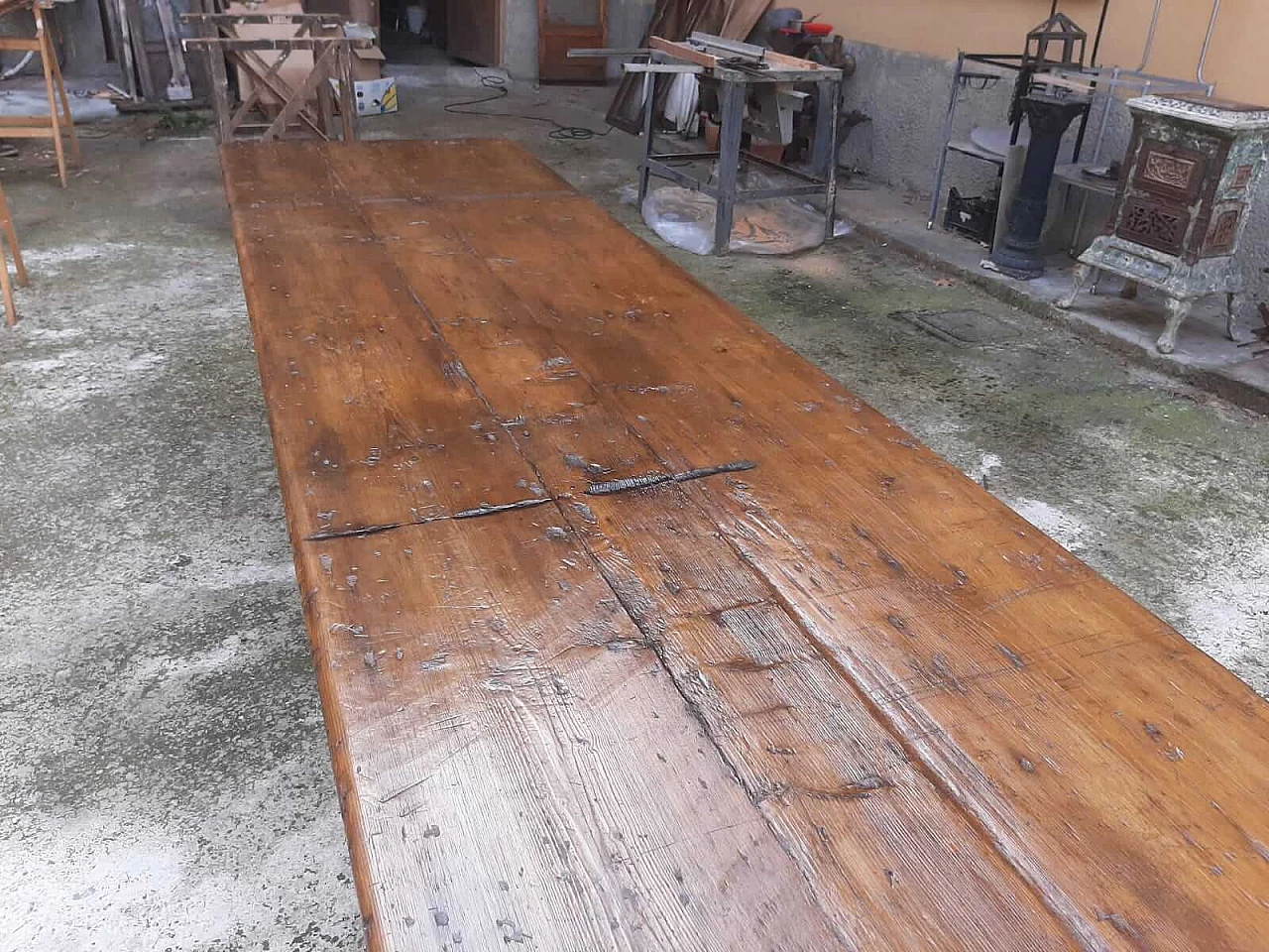 Tavolo in legno con piano di banco da lavoro, '800 9