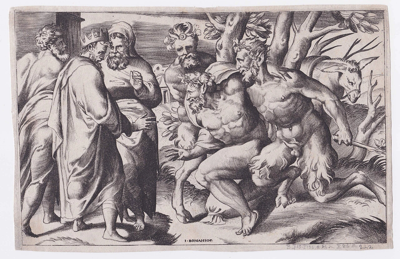 Giulio Bonasone, Silenus and King Midas, burin, 1547 1