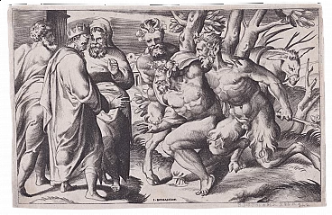 Giulio Bonasone, Silenus and King Midas, burin, 1547