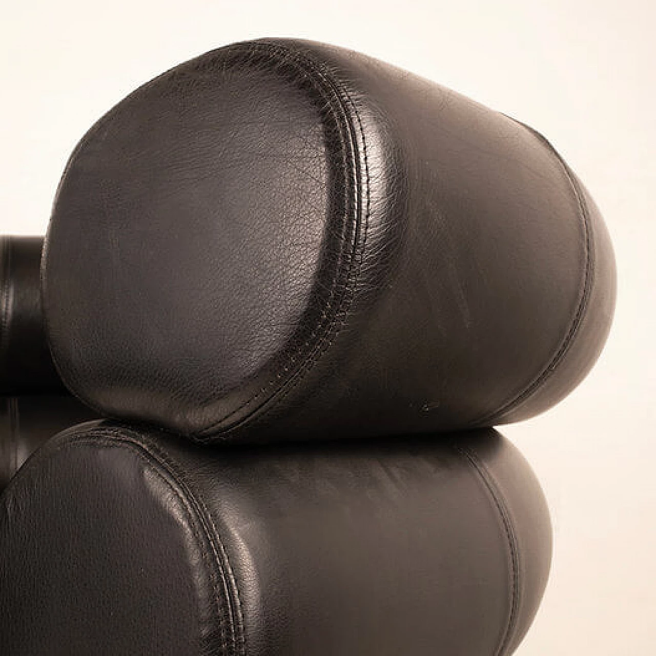 Pair of black leather Bibendum armchairs by Eileen Gray, 1980s 2