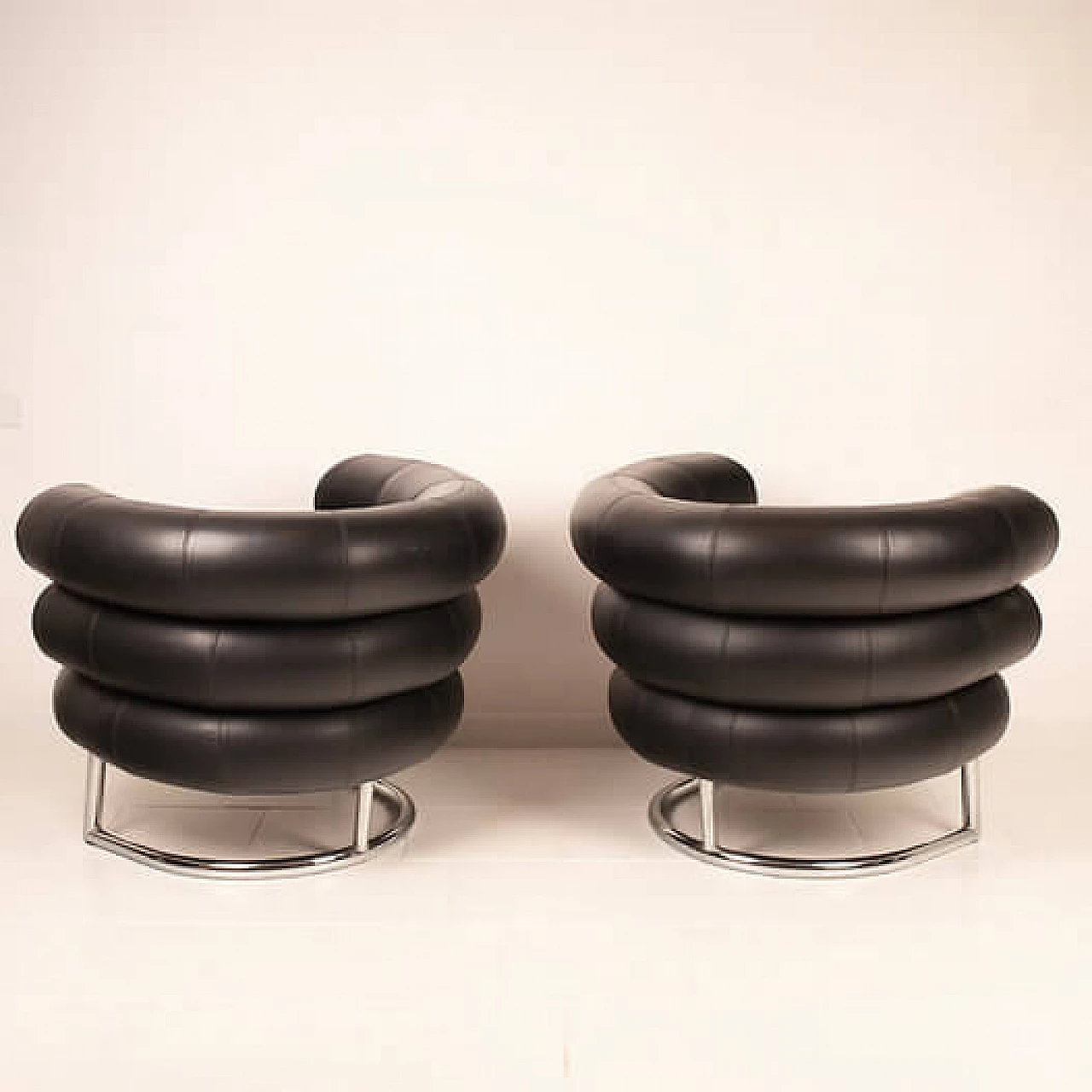 Pair of black leather Bibendum armchairs by Eileen Gray, 1980s 8