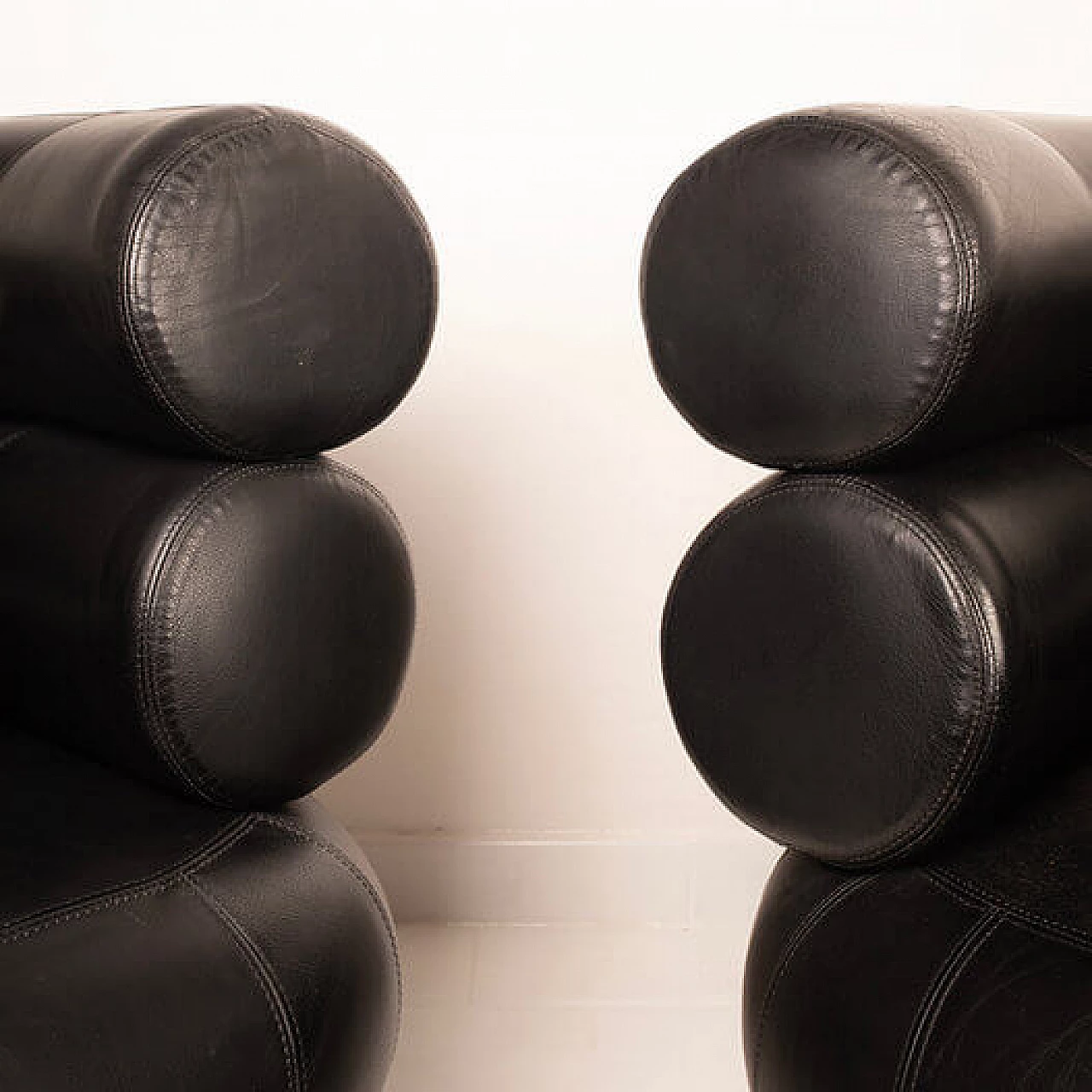 Pair of black leather Bibendum armchairs by Eileen Gray, 1980s 10