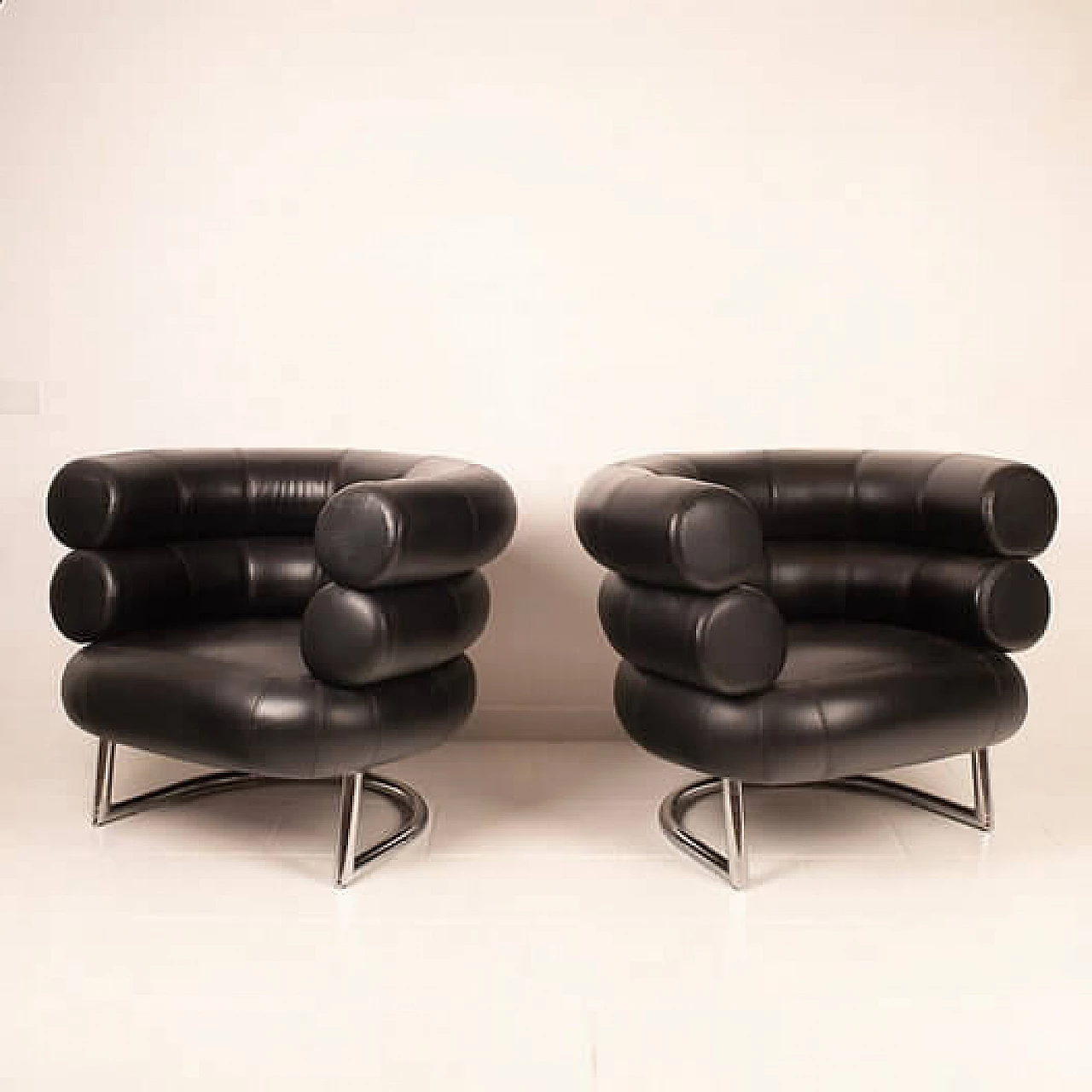 Pair of black leather Bibendum armchairs by Eileen Gray, 1980s 11