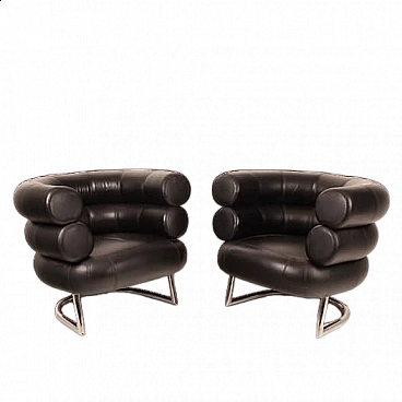 Pair of black leather Bibendum armchairs by Eileen Gray, 1980s