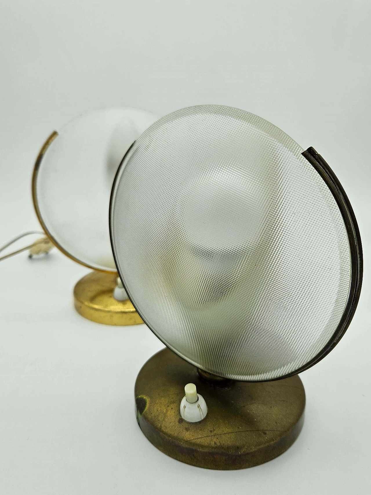 Pair of glass and brass abat jour, 1970s 1