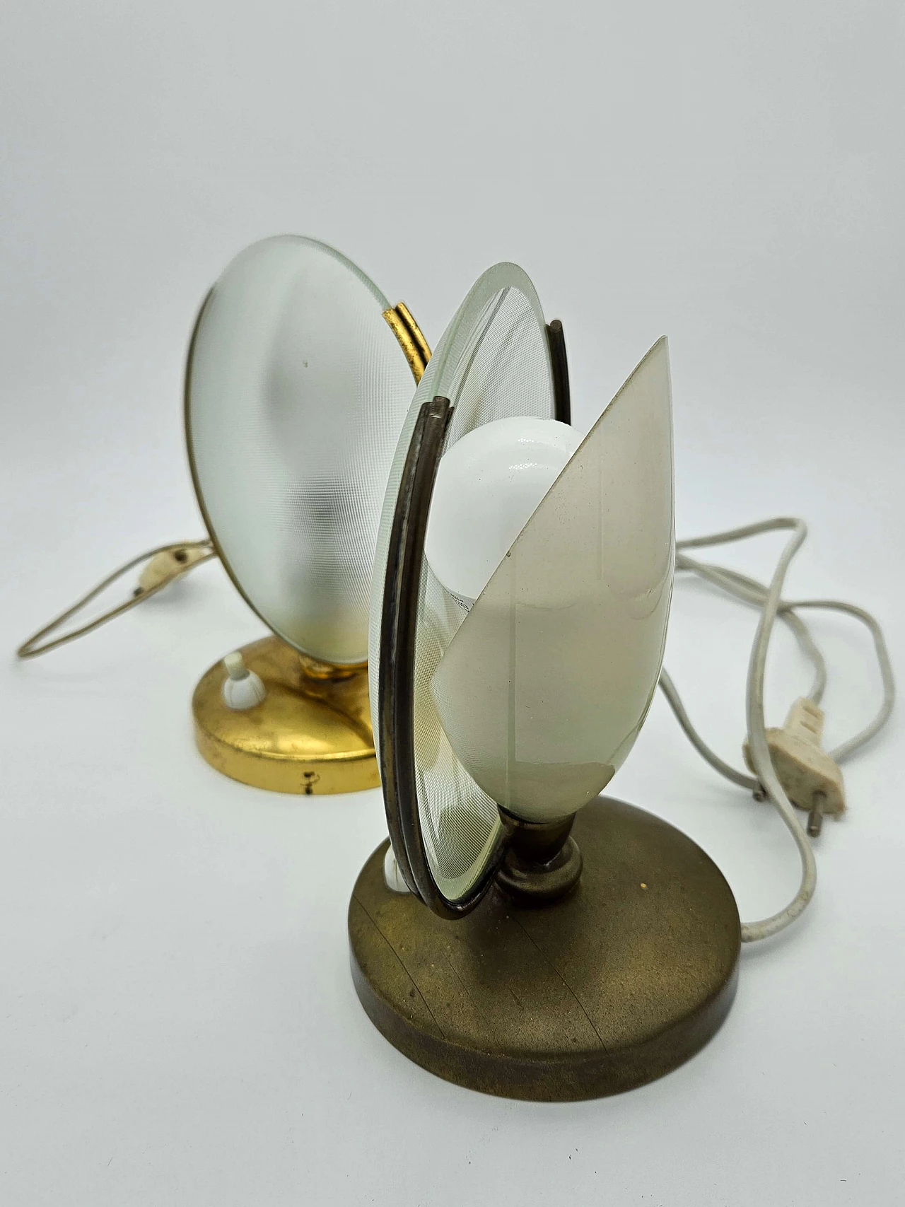 Pair of glass and brass abat jour, 1970s 2