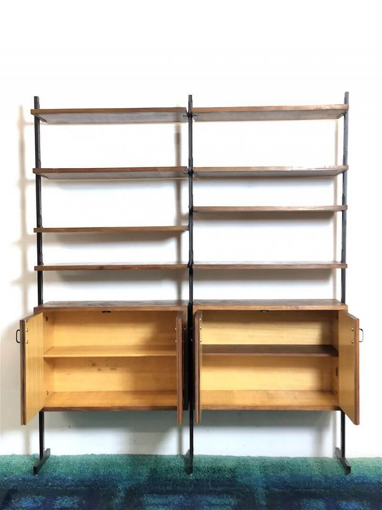 Two-bay solid wood teak veneer bookcase, 1960s 4