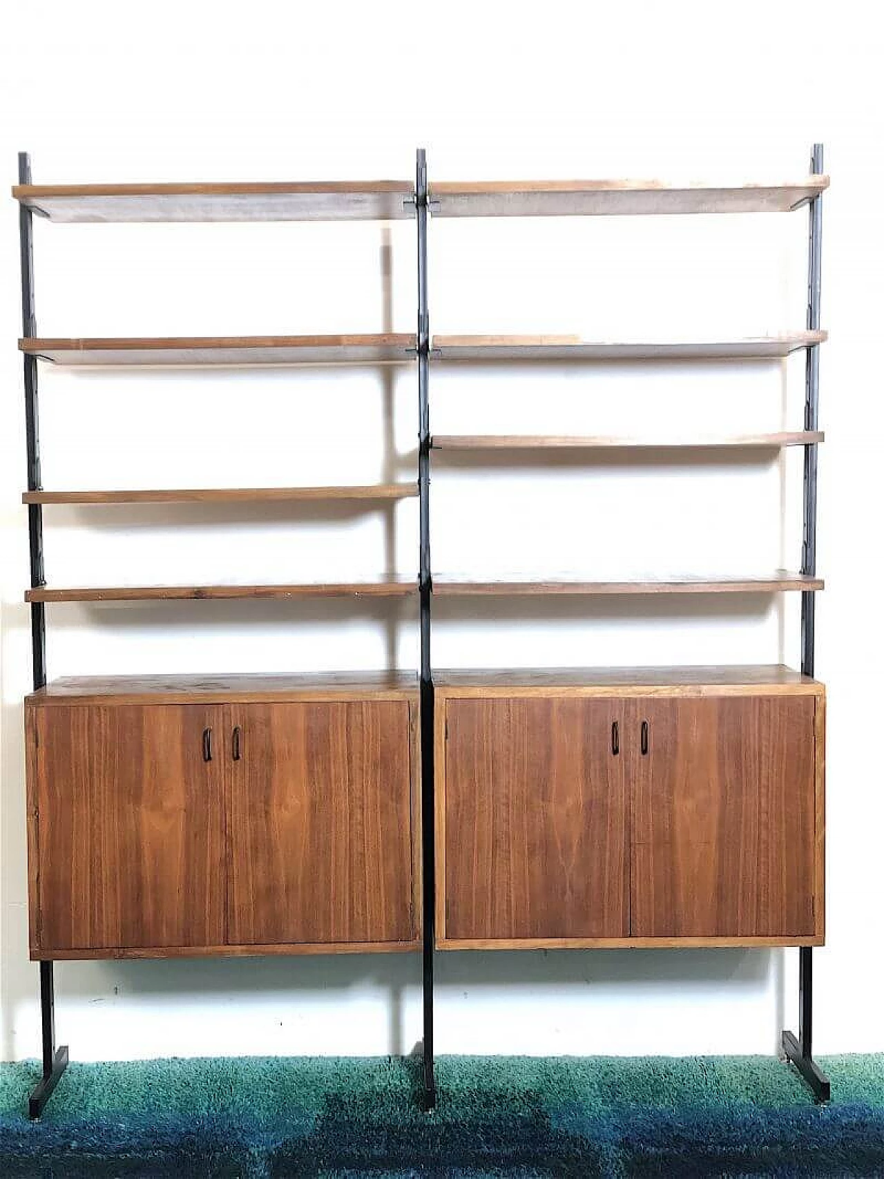 Two-bay solid wood teak veneer bookcase, 1960s 6