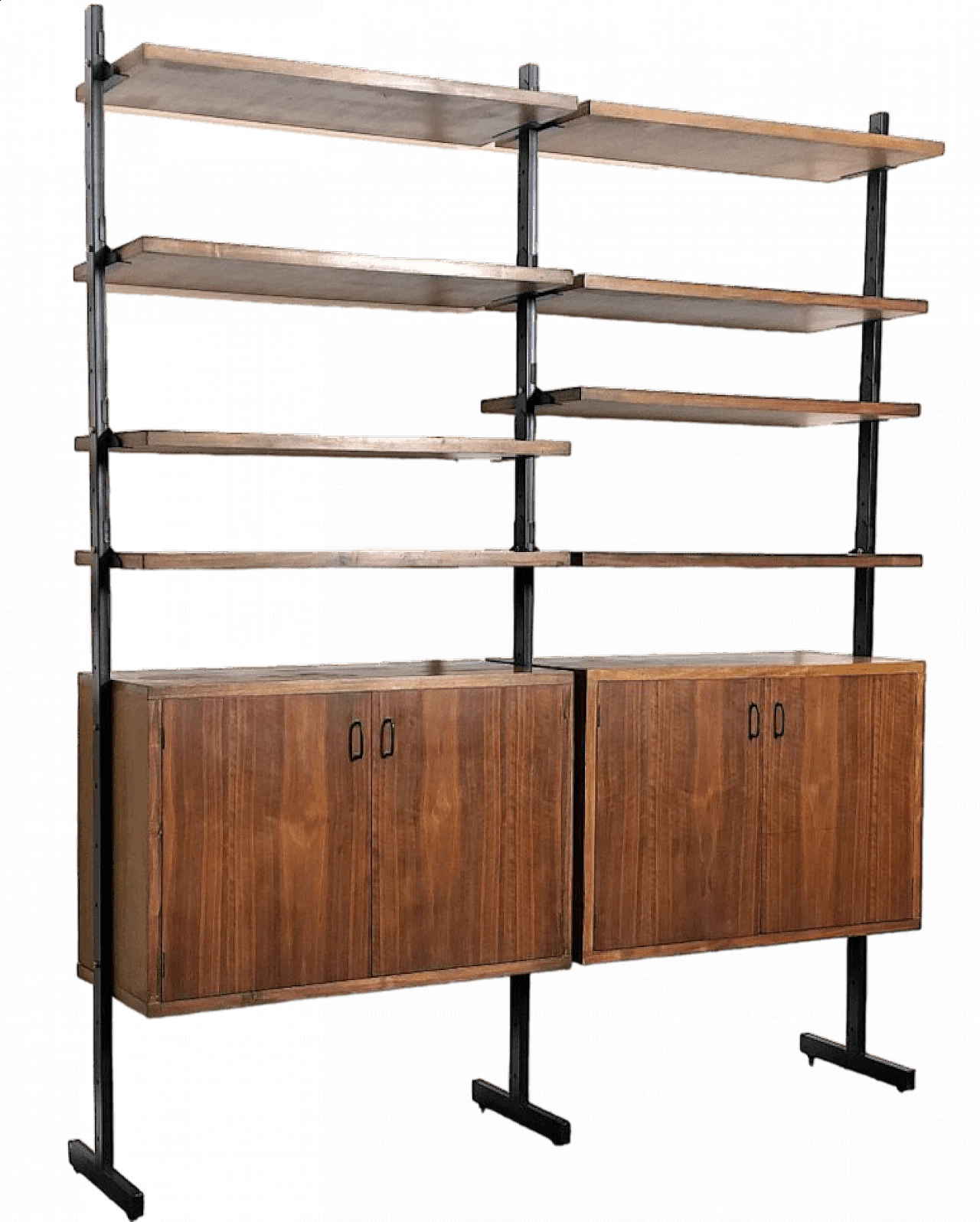 Two-bay solid wood teak veneer bookcase, 1960s 17