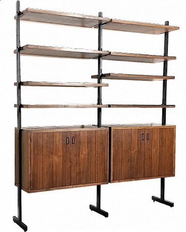 Two-bay solid wood teak veneer bookcase, 1960s
