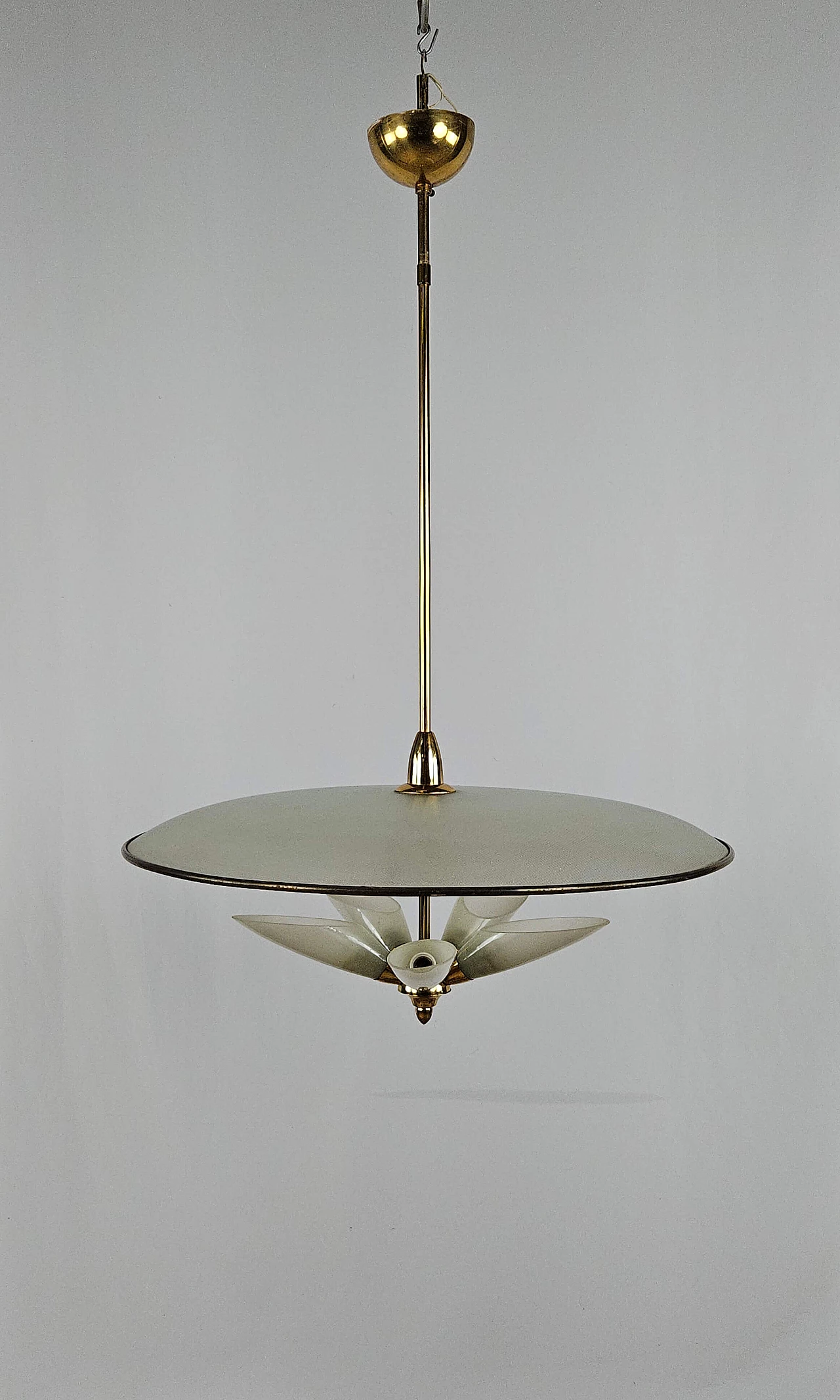 Brass and decorated glass chandelier, 1970s 1