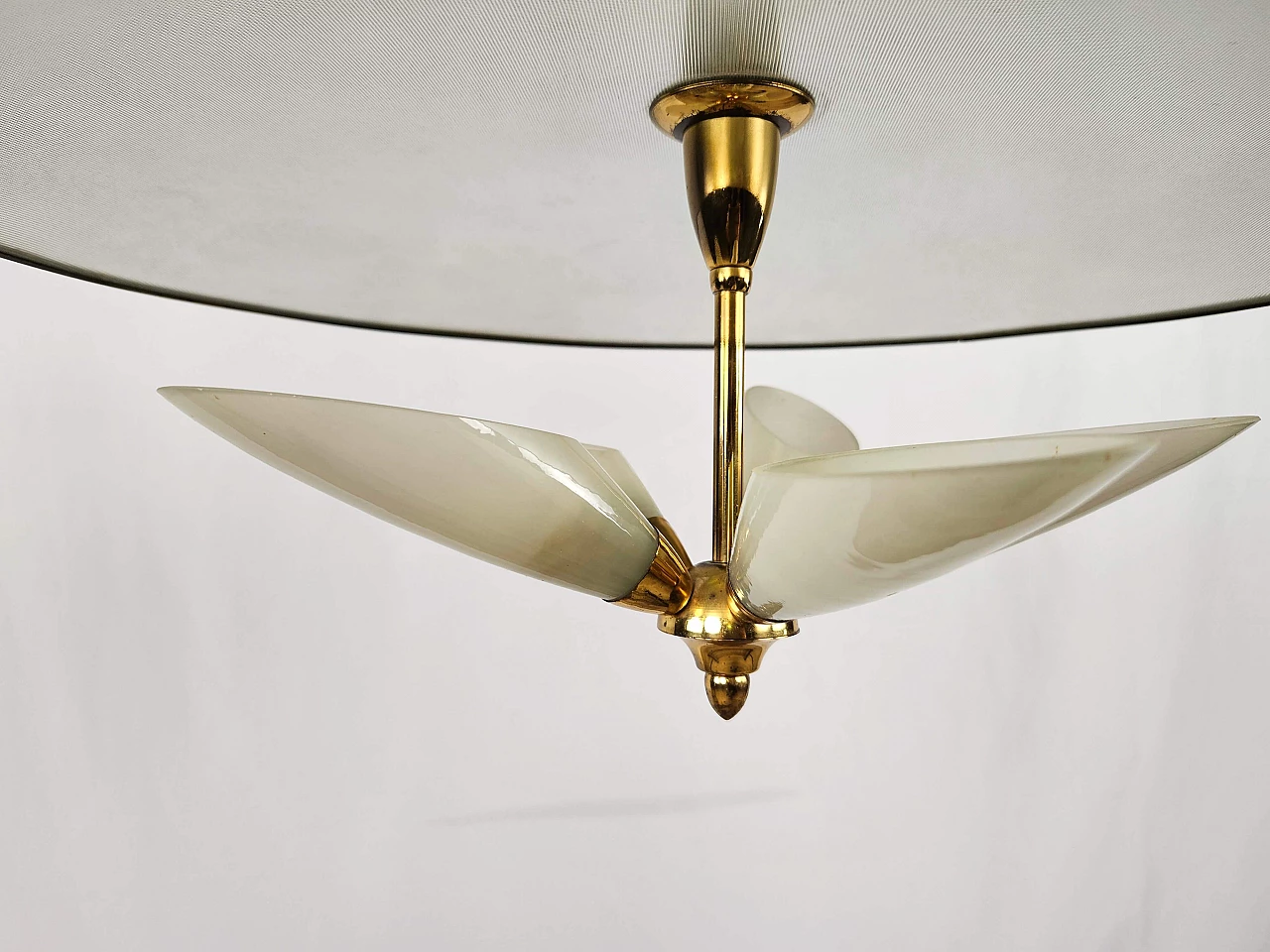 Brass and decorated glass chandelier, 1970s 4