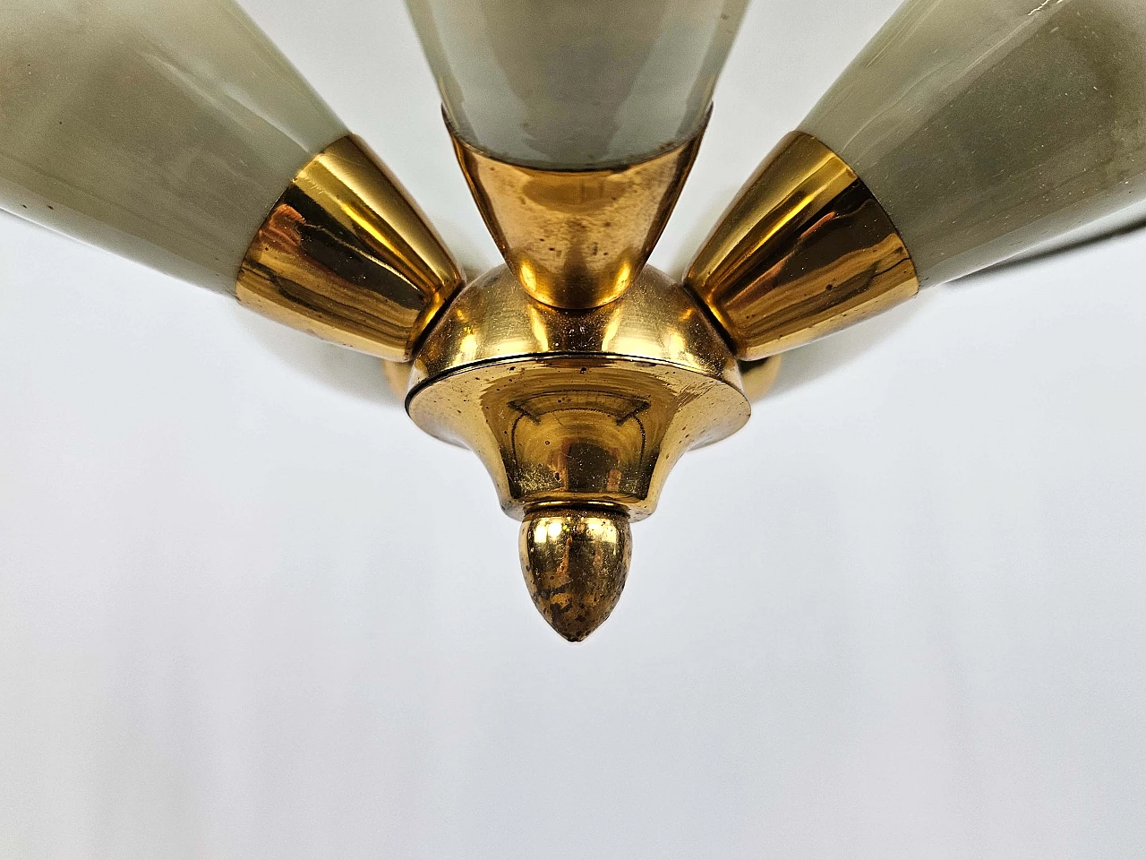 Brass and decorated glass chandelier, 1970s 5
