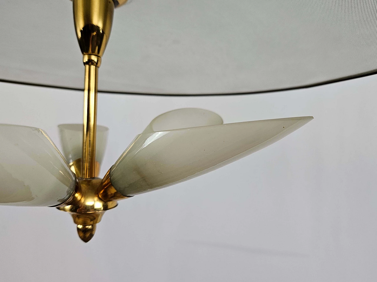 Brass and decorated glass chandelier, 1970s 8