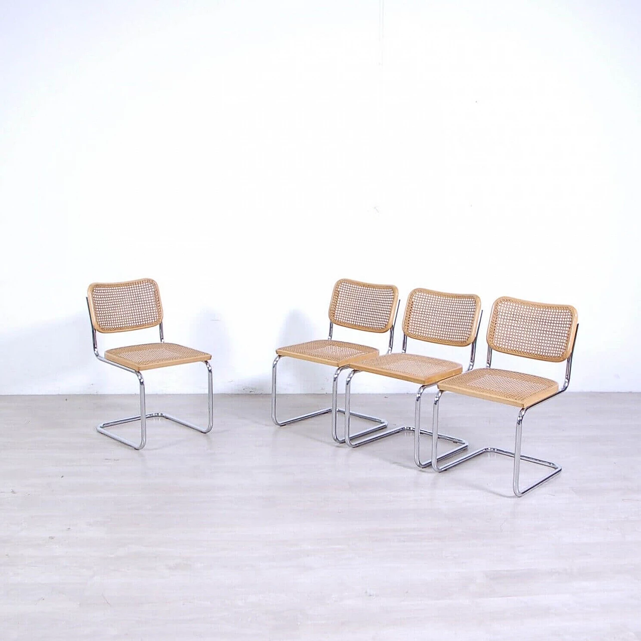 4 Cesca B32 beech and Vienna straw chairs by Marcel Breuer, 1970s 1