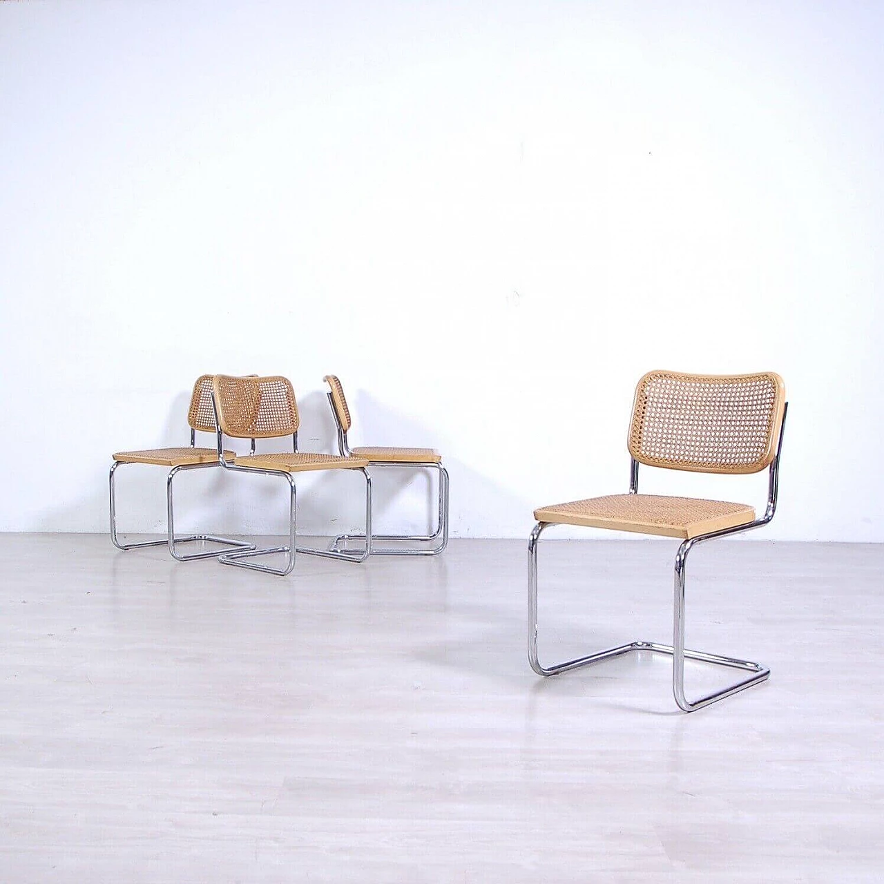 4 Cesca B32 beech and Vienna straw chairs by Marcel Breuer, 1970s 2