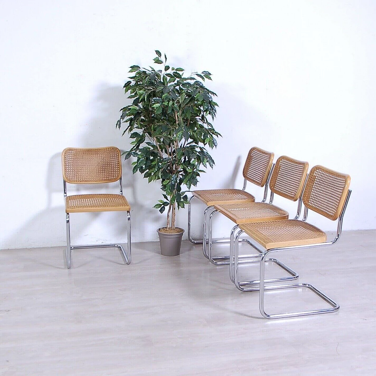 4 Cesca B32 beech and Vienna straw chairs by Marcel Breuer, 1970s 13